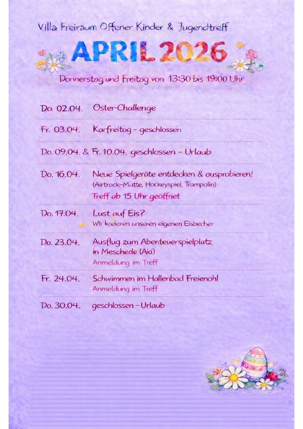 Osterferien Freienohl Jugendtreff „Villa Freiraum“