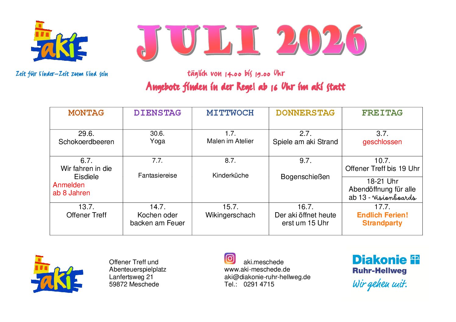 Juli Programm Aki Meschede
