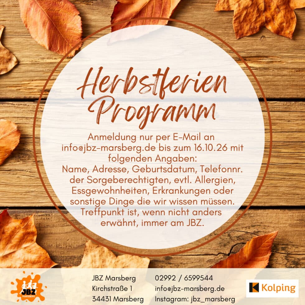 Herbstferienprogramm 2026 JBZ Marsberg